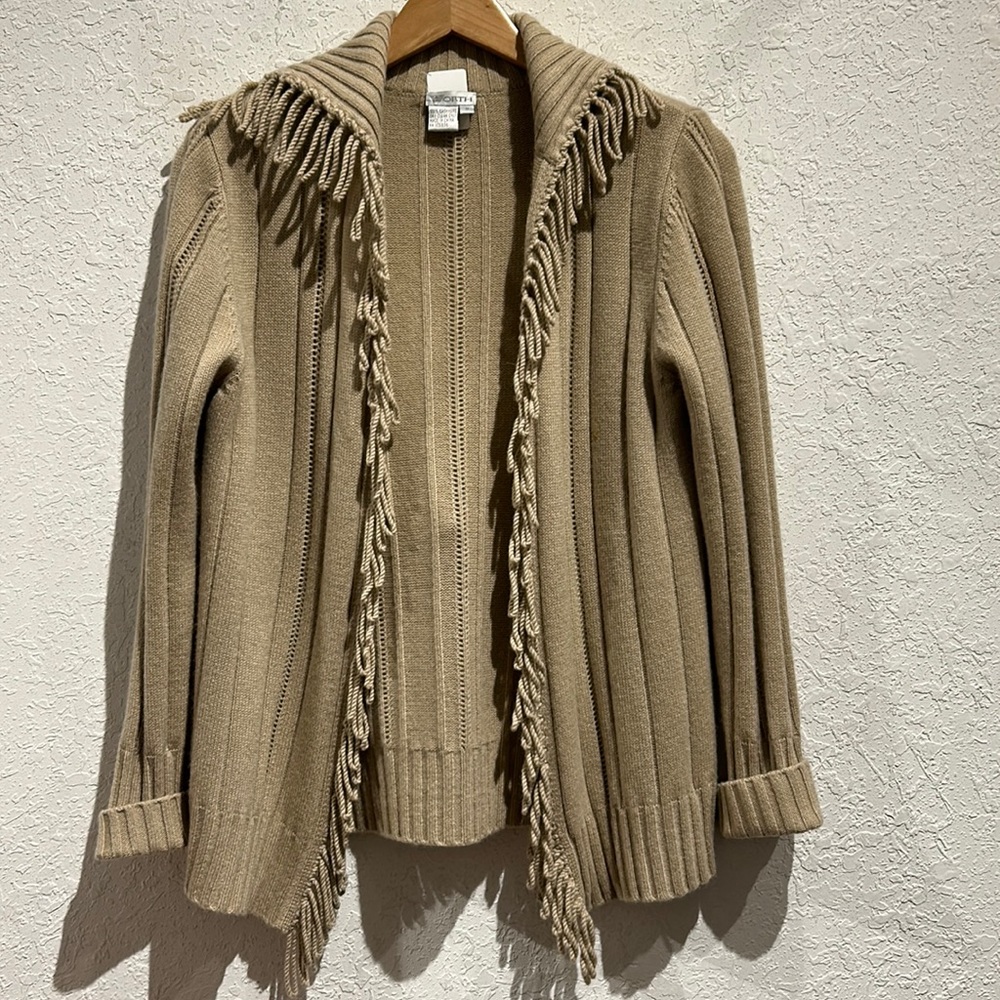 Worth 100% Cashmere THICK Cardigan Boho Western Fringe size  Small